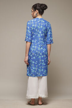 Blue LIVA Straight Kurta image number 4